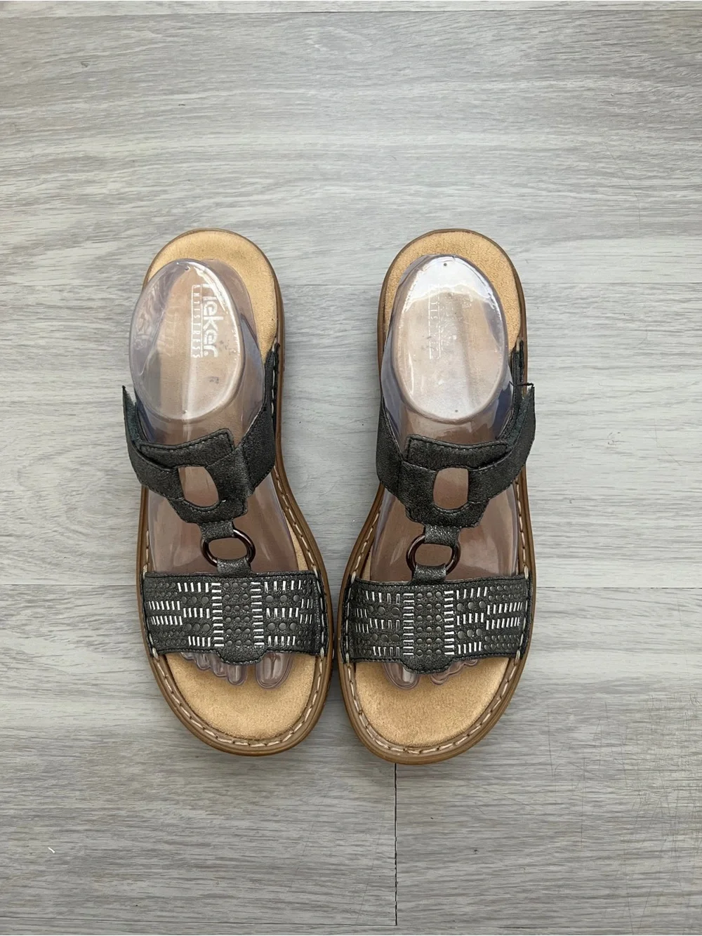 Rieker Metallic Black Textured Slide Sandals